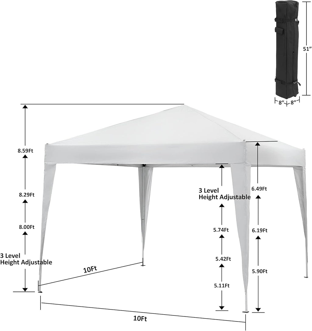 White 10'x10' Pop Up Waterproof Canopy Tent with Carrying Bag J8115