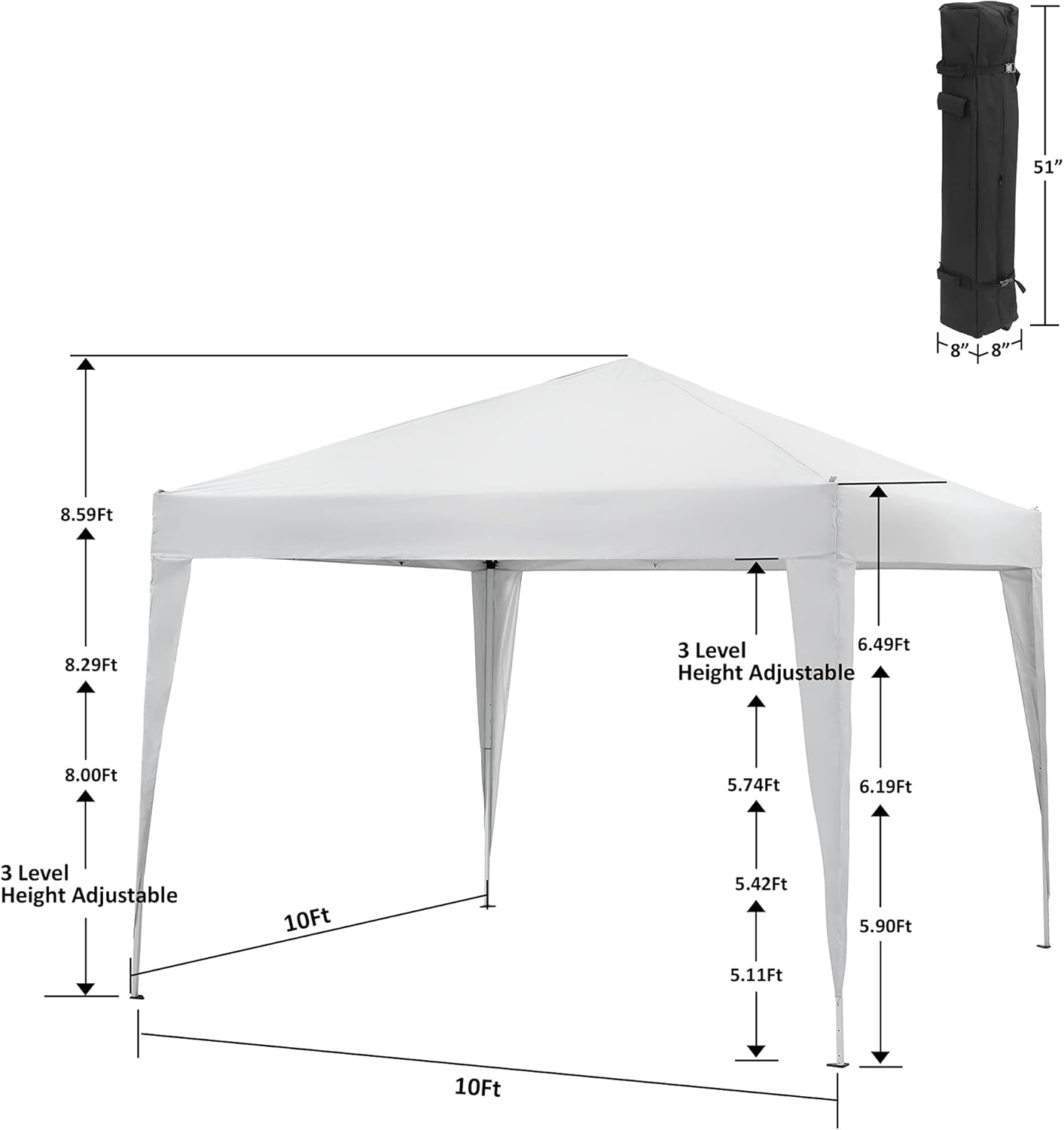 White 10'x10' Pop Up Waterproof Canopy Tent with Carrying Bag J8115