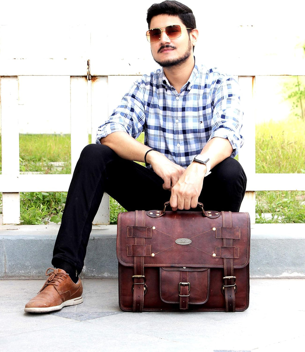 Distressed Leather Messenger Bag Satchel (13 X 18) X48115