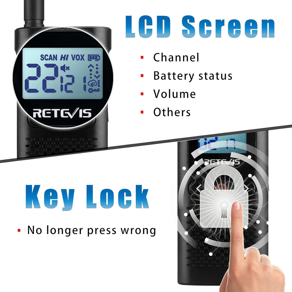 4 Pack Rechargeable Two Way Radio with Screen E32024
