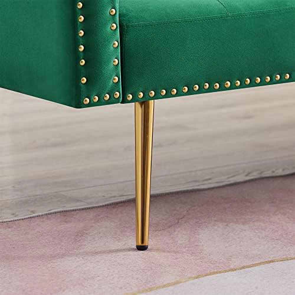 Modern Velvet 2 in 1 Futon Sofa Bed with 2 Pillows 73" Golden Chrome Legs W9239