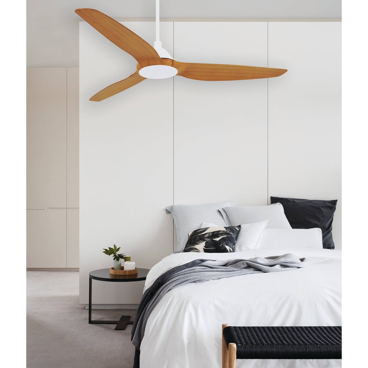 60 in. White & Teak DC Ceiling Fan D45339