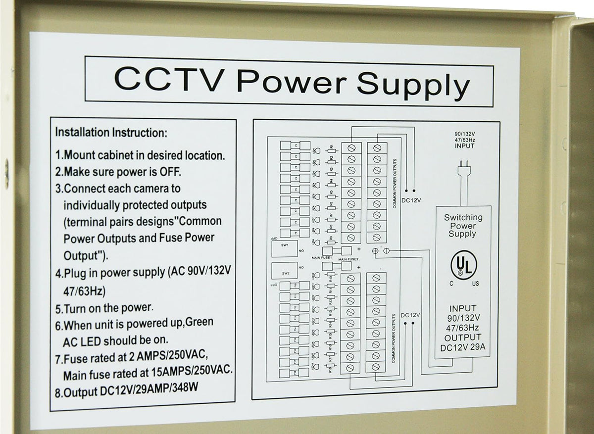 18 Channel 12V DC 29A CCTV Power Distribution Box X647792