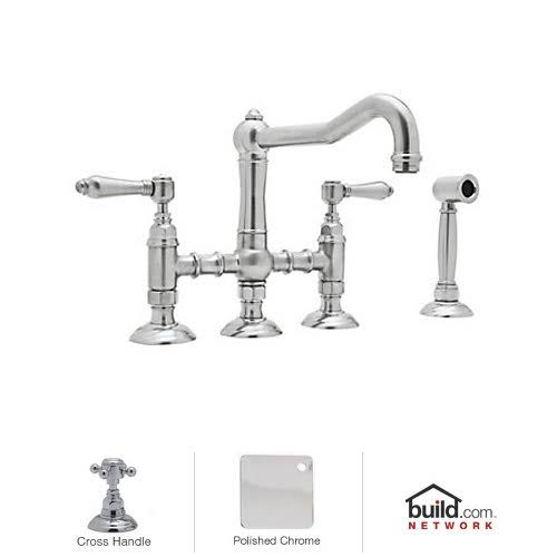 Polished Chrome Three Leg Bridge Kitchen Faucet with Sidespray S7158