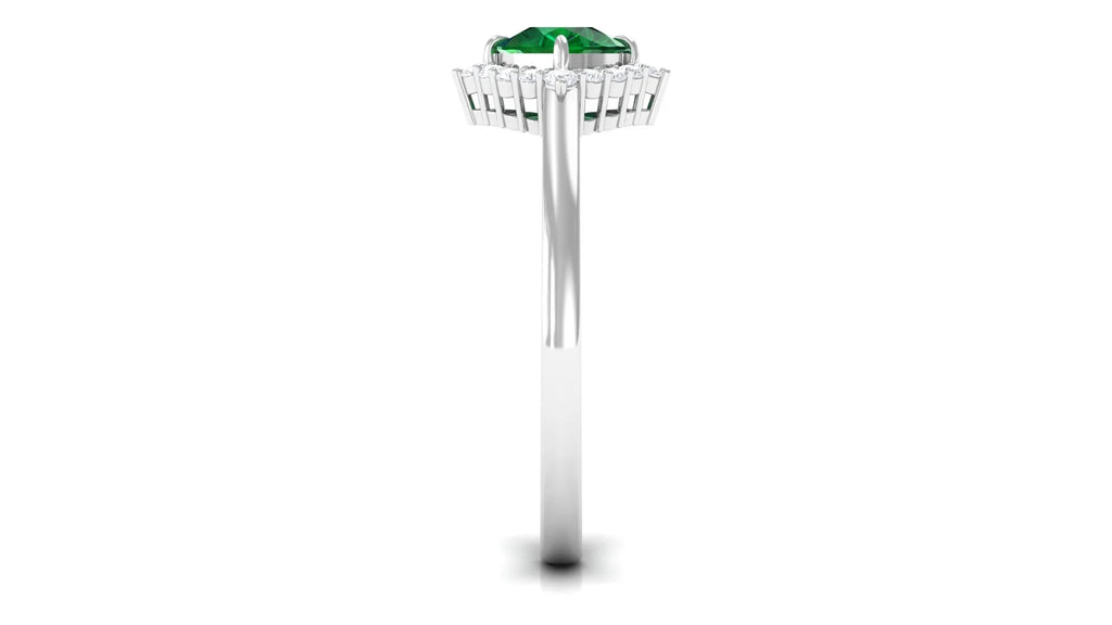 Cushion Cut Lab Grown Emerald Ring with Diamond Halo, 10K White Gold, US 7.50 N336