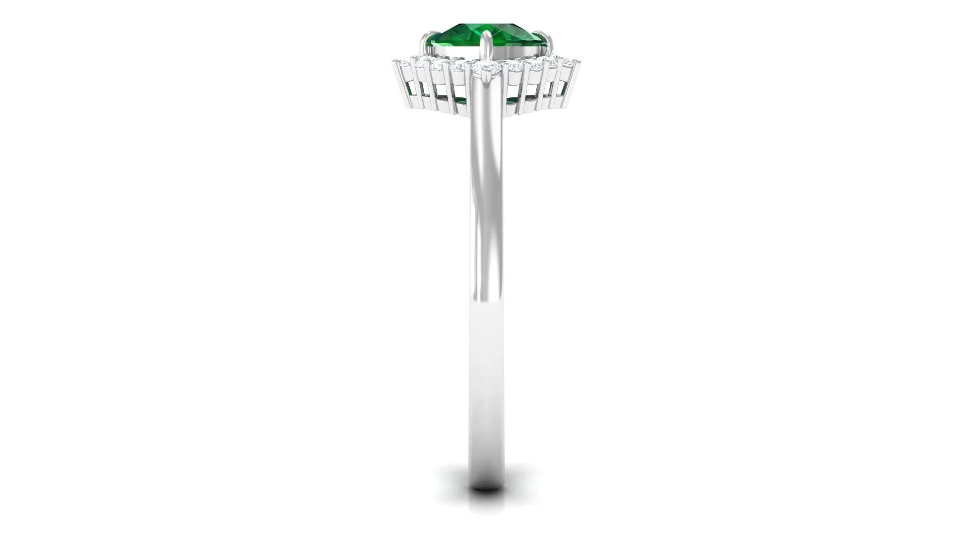 Cushion Cut Lab Grown Emerald Ring with Diamond Halo, 10K White Gold, US 7.50 N336
