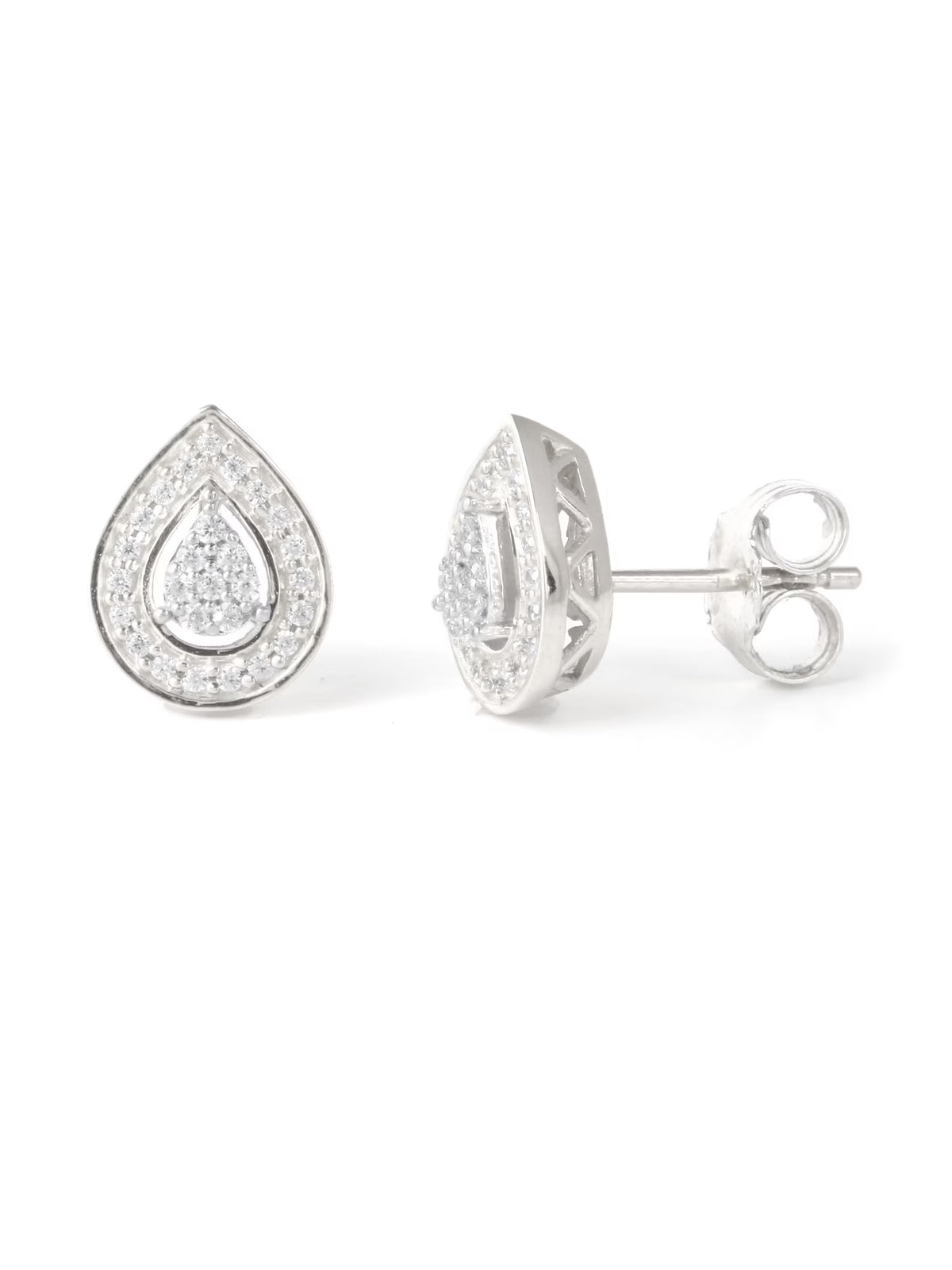 Pear Halo Stud Earrings in Sterling Silver A348