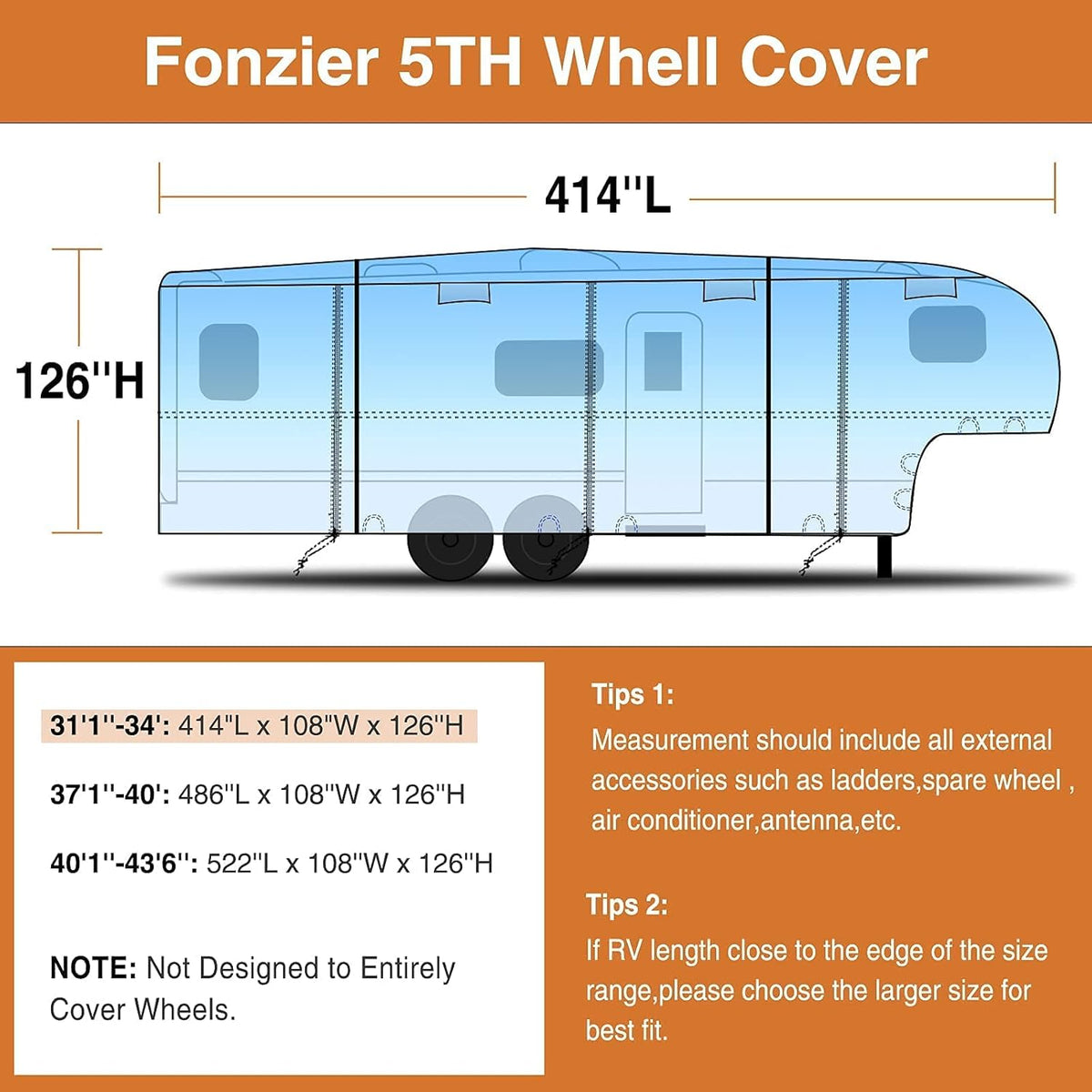 5 Layers Heavy Duty RV Cover with 2Pcs Straps & Gutter Covers L9350