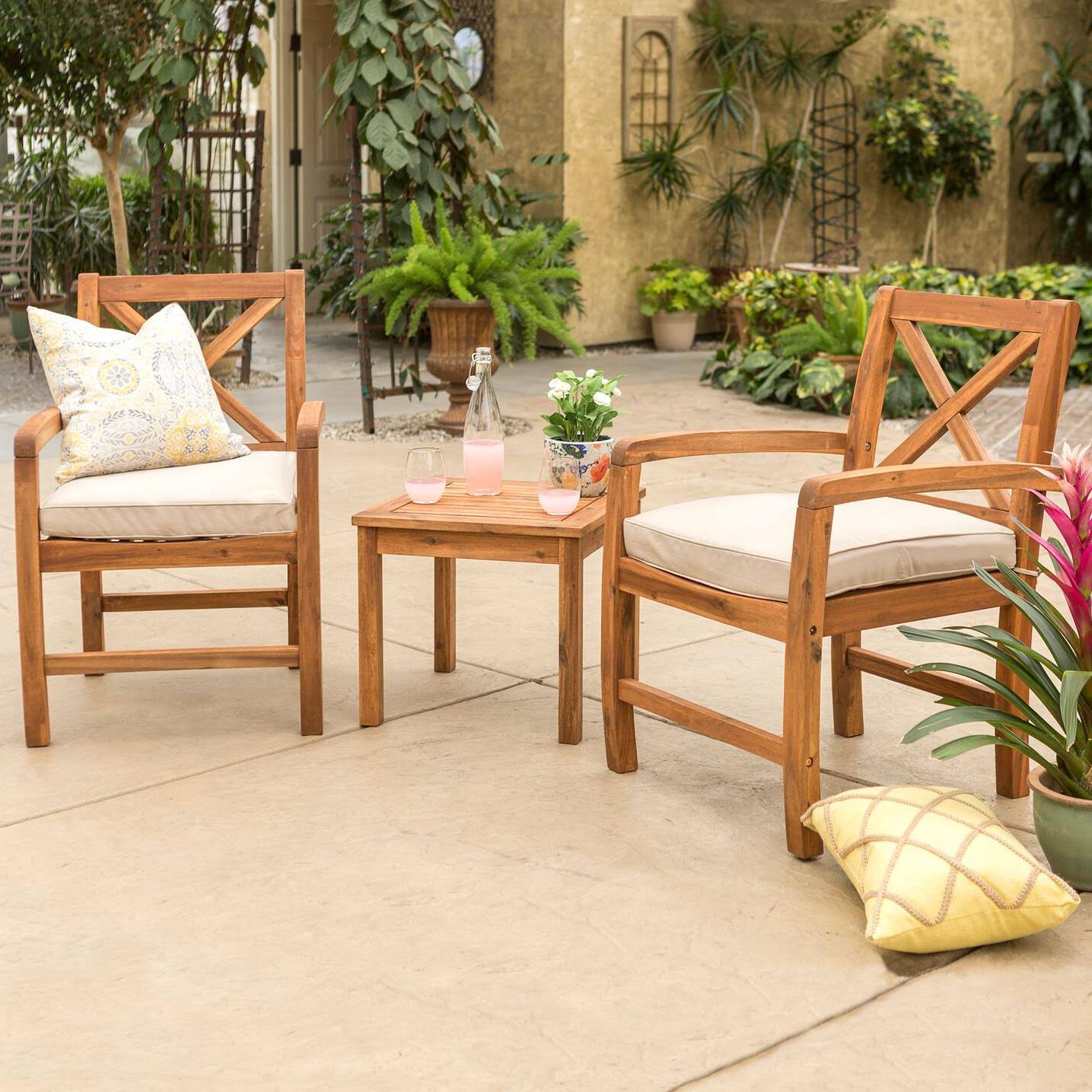 Brown Acacia Wood Patio Chairs with Side Table X9523