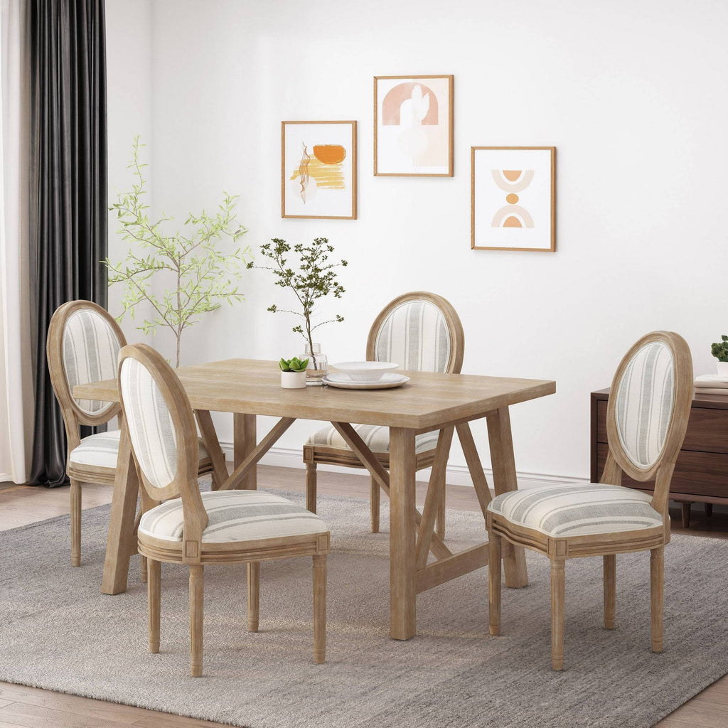 Dining Chair Set of 4 Gray Stripes Light Beige Natural U26032
