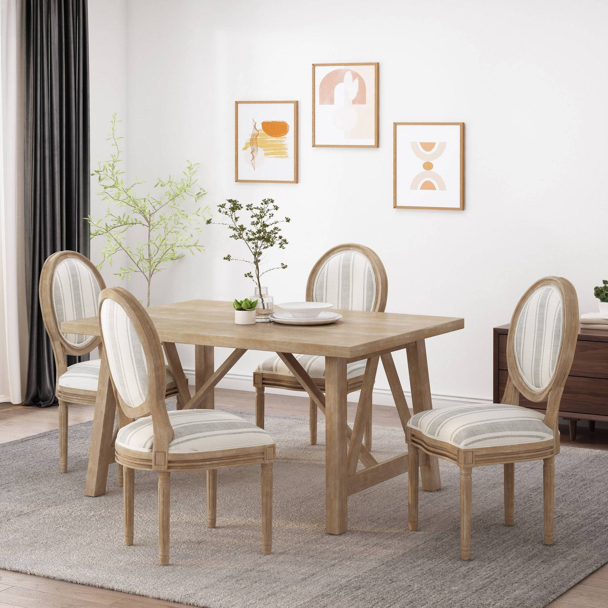 Dining Chair Set of 4 Gray Stripes Light Beige Natural U26032