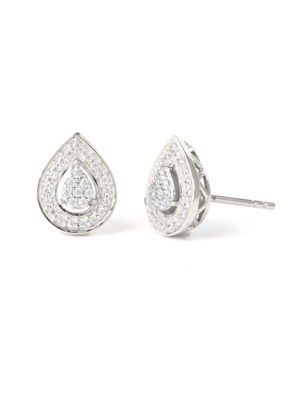 Pear Halo Stud Earrings in Sterling Silver A348