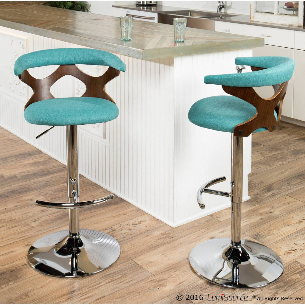 Walnut and Teal Adjustable Barstool A95368