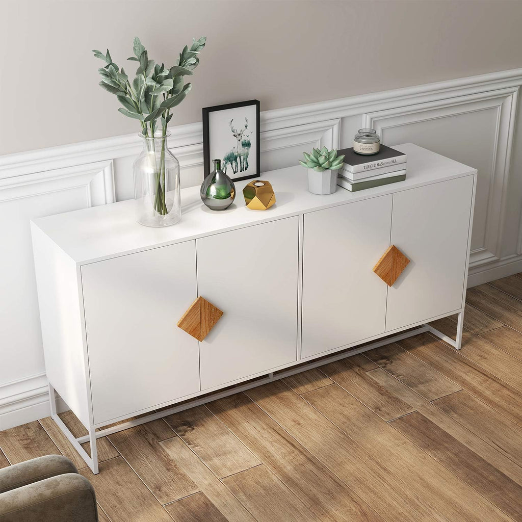 White 2 Door Sideboard with Solid Wood Handles and Metal Legs R4068