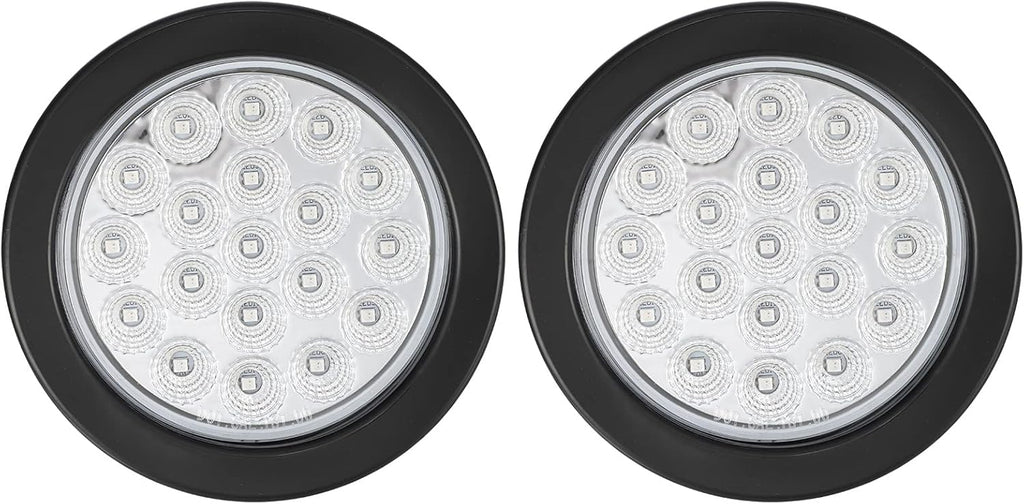 2Pcs 4 Inch Round Red Stop Turn Tail Lights to Amber Strobe Lights Kit 19 Diodes w/Rubber Grommets & 3-Prong Wire Pigtails, Red/Amber Round Led Truck Trailer Tail Lights and Indicator Lights Pack of 2 I93315