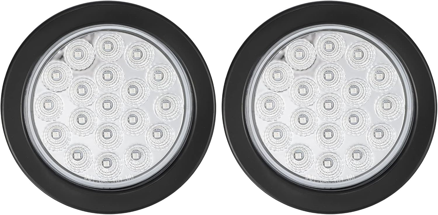 2Pcs 4 Inch Round Red Stop Turn Tail Lights to Amber Strobe Lights Kit 19 Diodes w/Rubber Grommets & 3-Prong Wire Pigtails, Red/Amber Round Led Truck Trailer Tail Lights and Indicator Lights Pack of 2 I93315