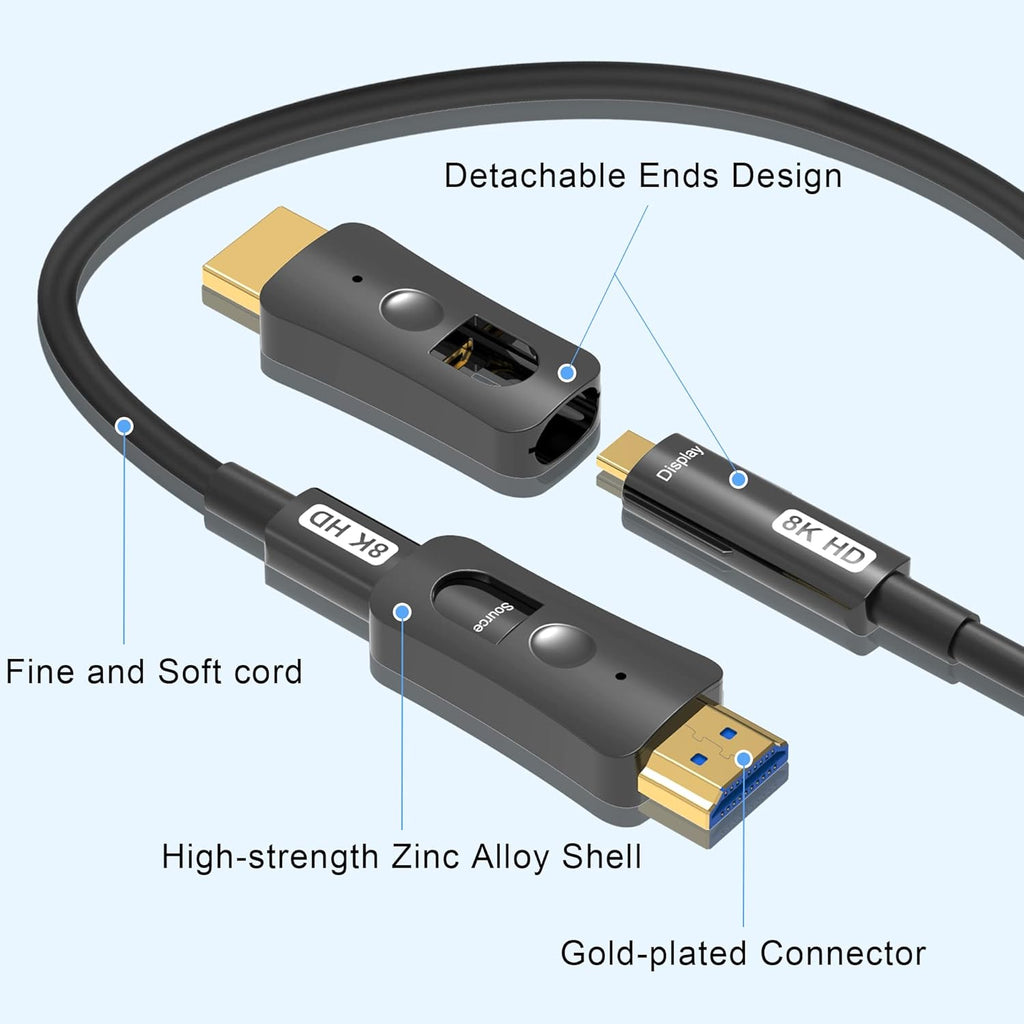 8K Fiber Optic HDMI Cable 100ft with Dual Micro HDMI and Standard HDMI Connectors N2371