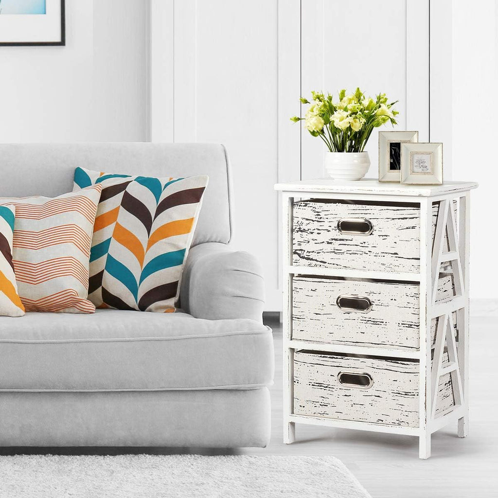 3 Fabrics Storage Drawer Units with Wood Frame Dresser Cabinet F247129
