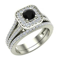 14K White Gold Black Diamond Wedding Ring Set E521