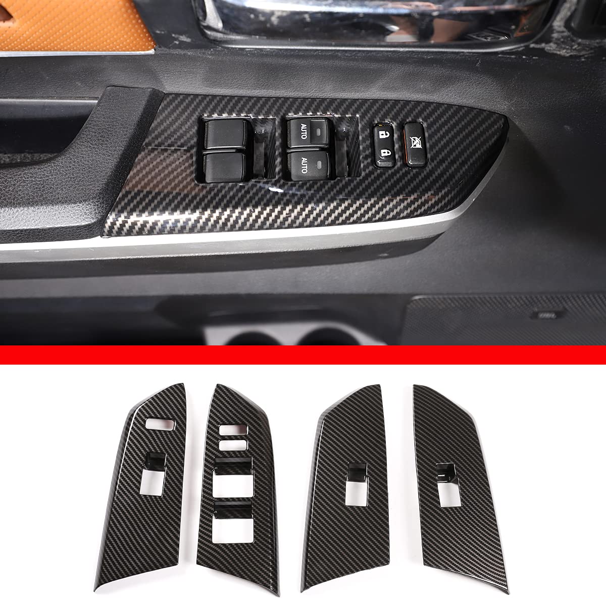 Carbon Fiber Style ABS Plastic Window Switch Button Covers L2704
