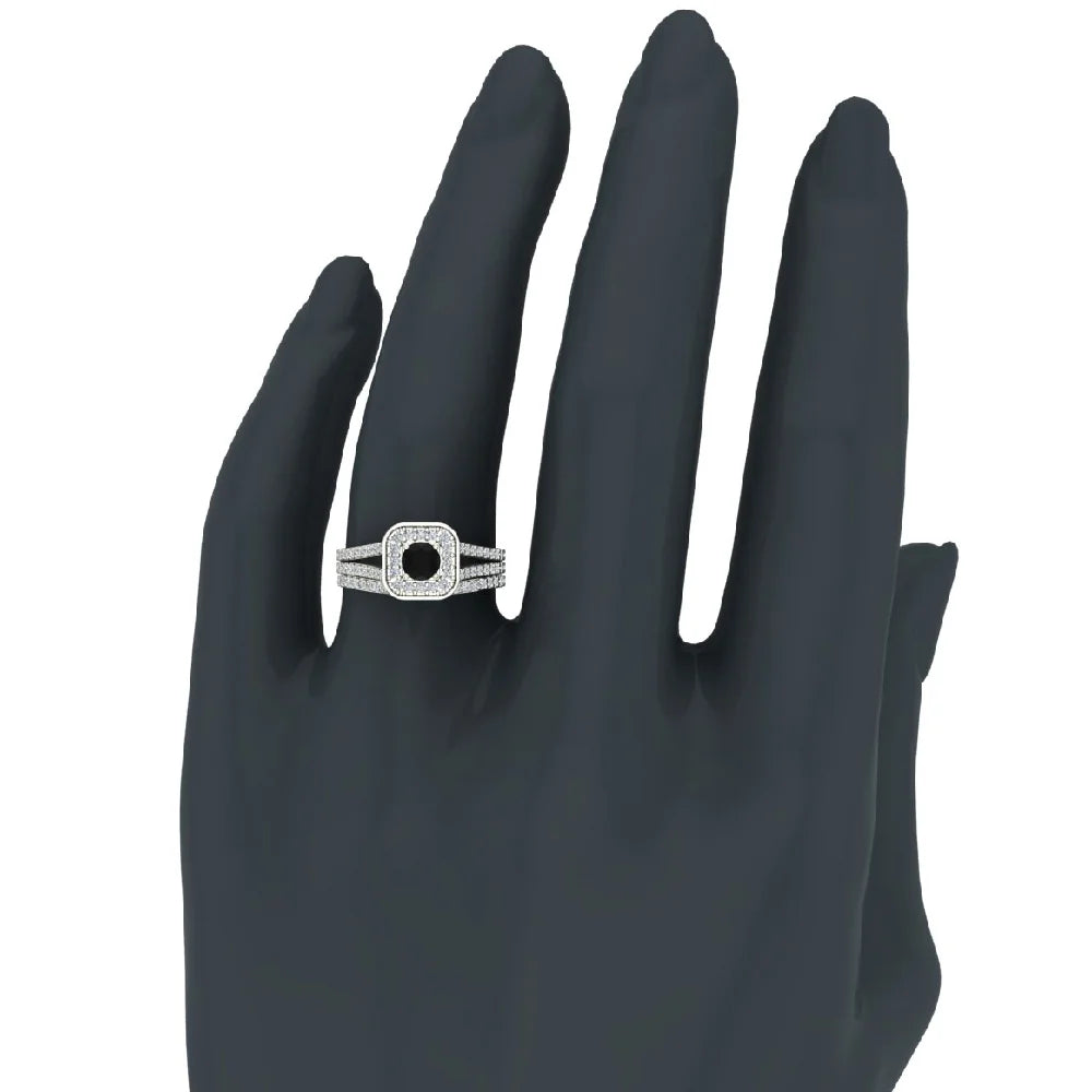 14K White Gold Black Diamond Wedding Ring Set E521