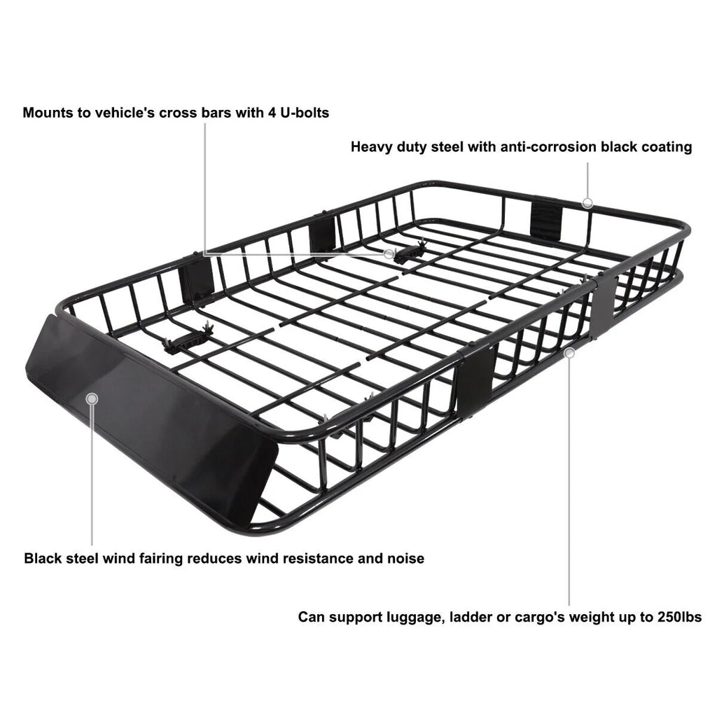 64" Extendable Steel Roof Rack Cargo Carrier Basket G117549
