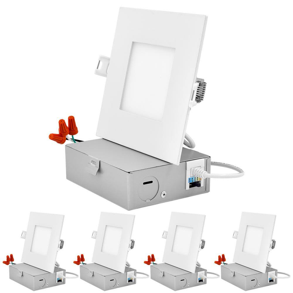 4 in. Ultra Thin Square Canless Dimmable Integrated LED Recessed Light Kit (4-Pack) E711