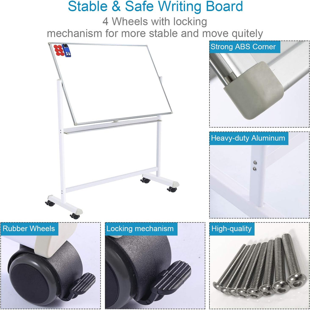 36x48 Double Sided Magnetic Dry Erase Board on Wheels with Stand C9710