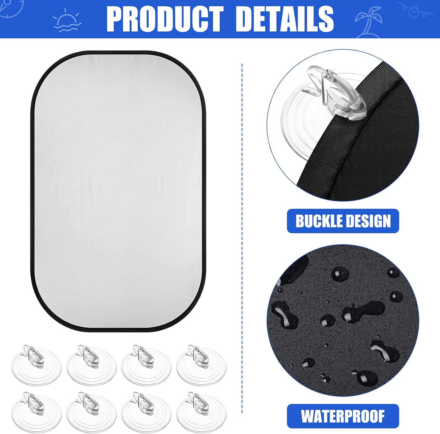 RV Door Window Shade Cover 25 x 16 Inch, 16 x 16 Inch with 8 Suckers Pack of 2 J830