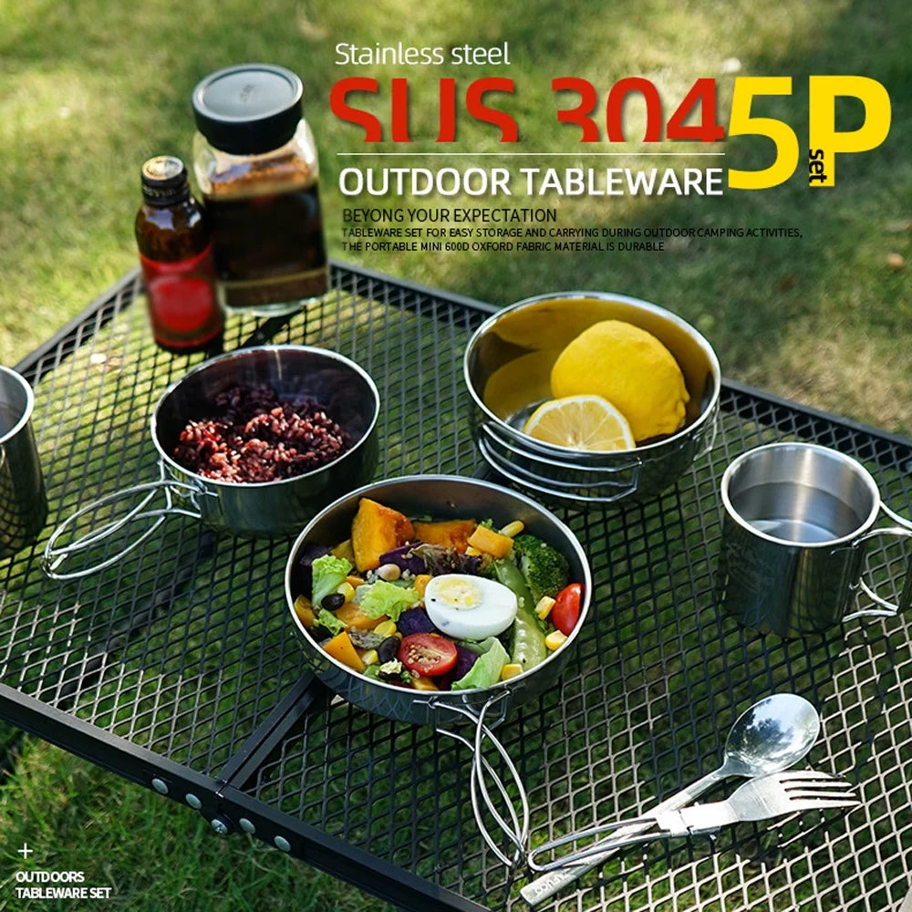 5pcs Stainless Steel Camping Cookware Set D7633
