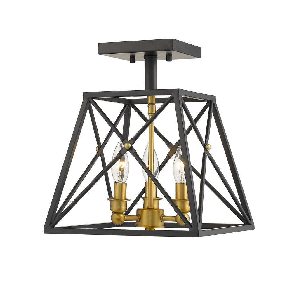 3 Light Semi Flush Mount Matte Black Olde Brass Y553333