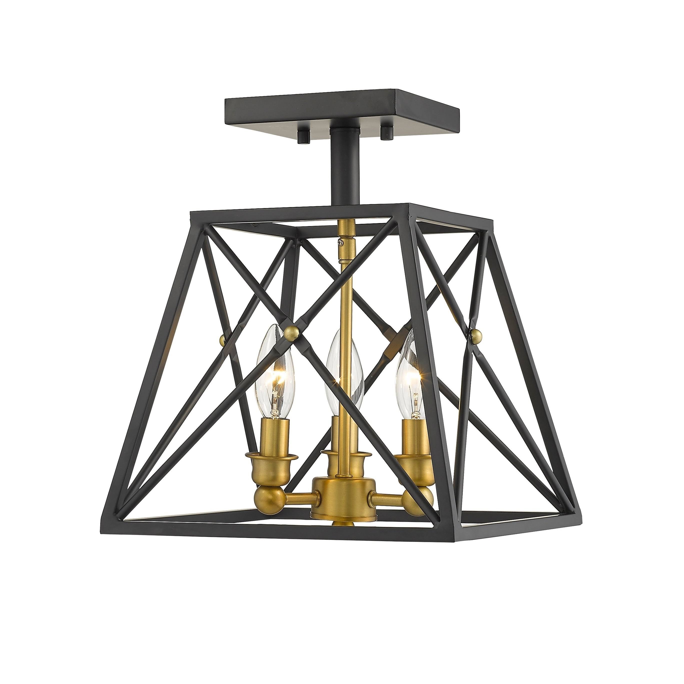 3 Light Semi Flush Mount Matte Black Olde Brass Y553333