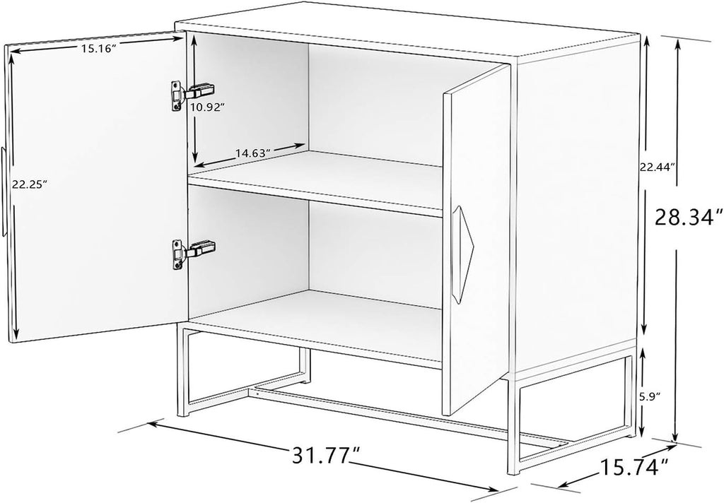 White 2 Door Sideboard with Solid Wood Handles and Metal Legs R4068