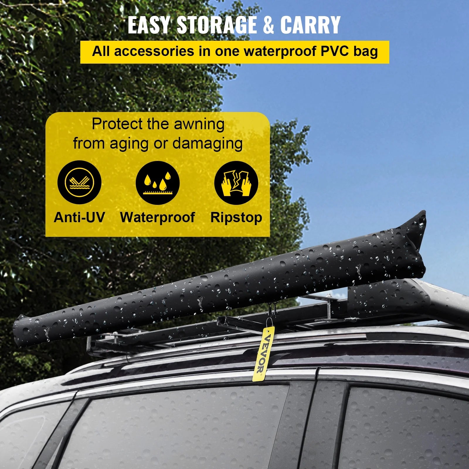 Retractable Waterproof SUV Rooftop Car Awning Grey 7.6'x8.2' P4889