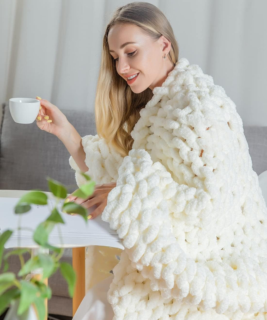 Chunky Knit Chenille Throw Blanket Navy 40×59 Q43012
