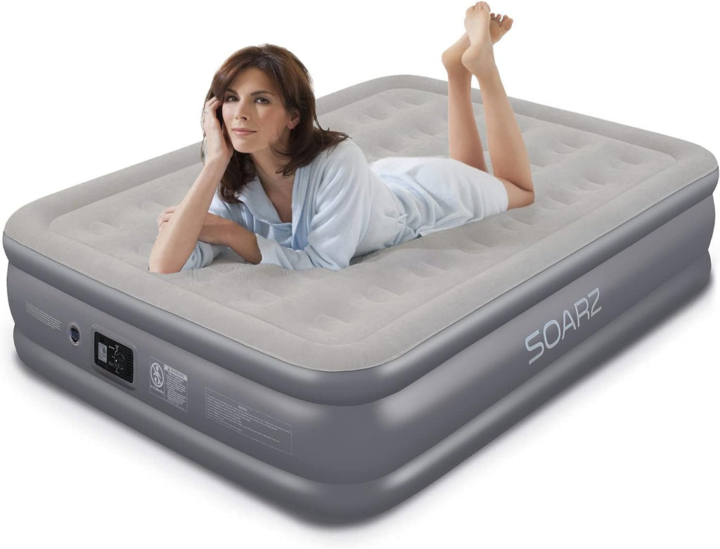 Queen Air Mattress with Built-in Pump, Flocked Top Airbed X4325