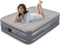 Queen Air Mattress with Built-in Pump, Flocked Top Airbed X4325