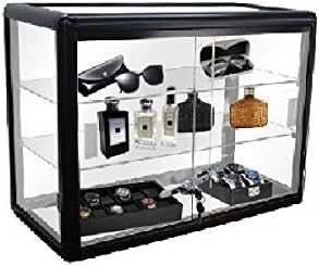 Black Tempered Glass Display Showcase with 2 Shelves B500191