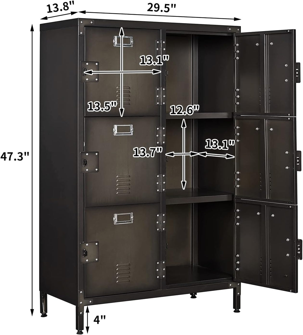 Metal Locker Storage Cabinet, 47.3” Steel Storage Cabinet with Shelves and 6 Lockable Doors F582735
