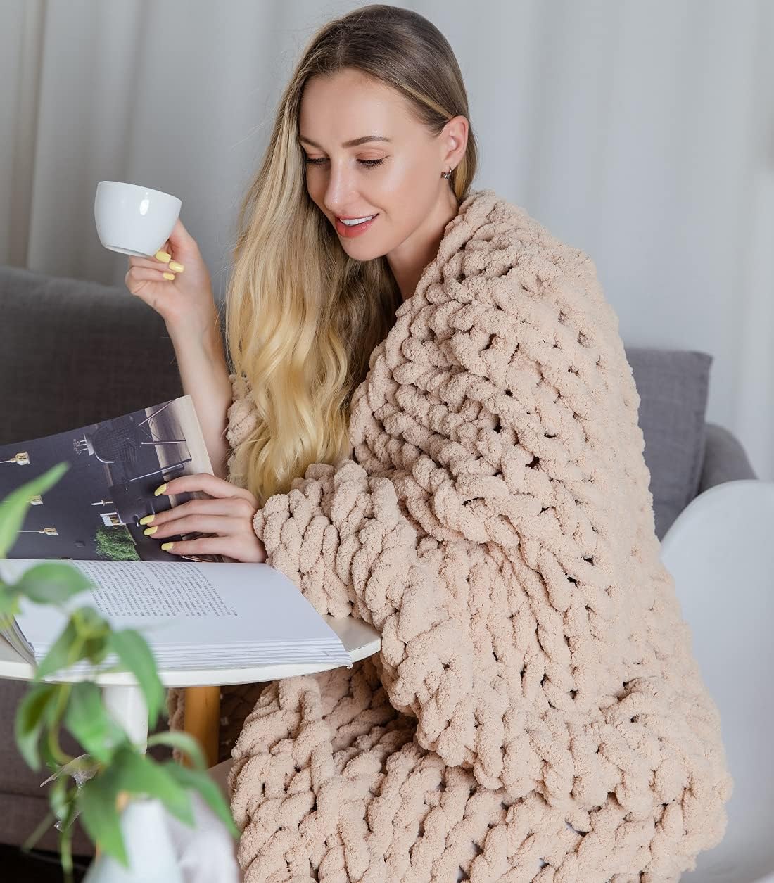 Chunky Knit Chenille Throw Blanket Navy 40×59 Q43012