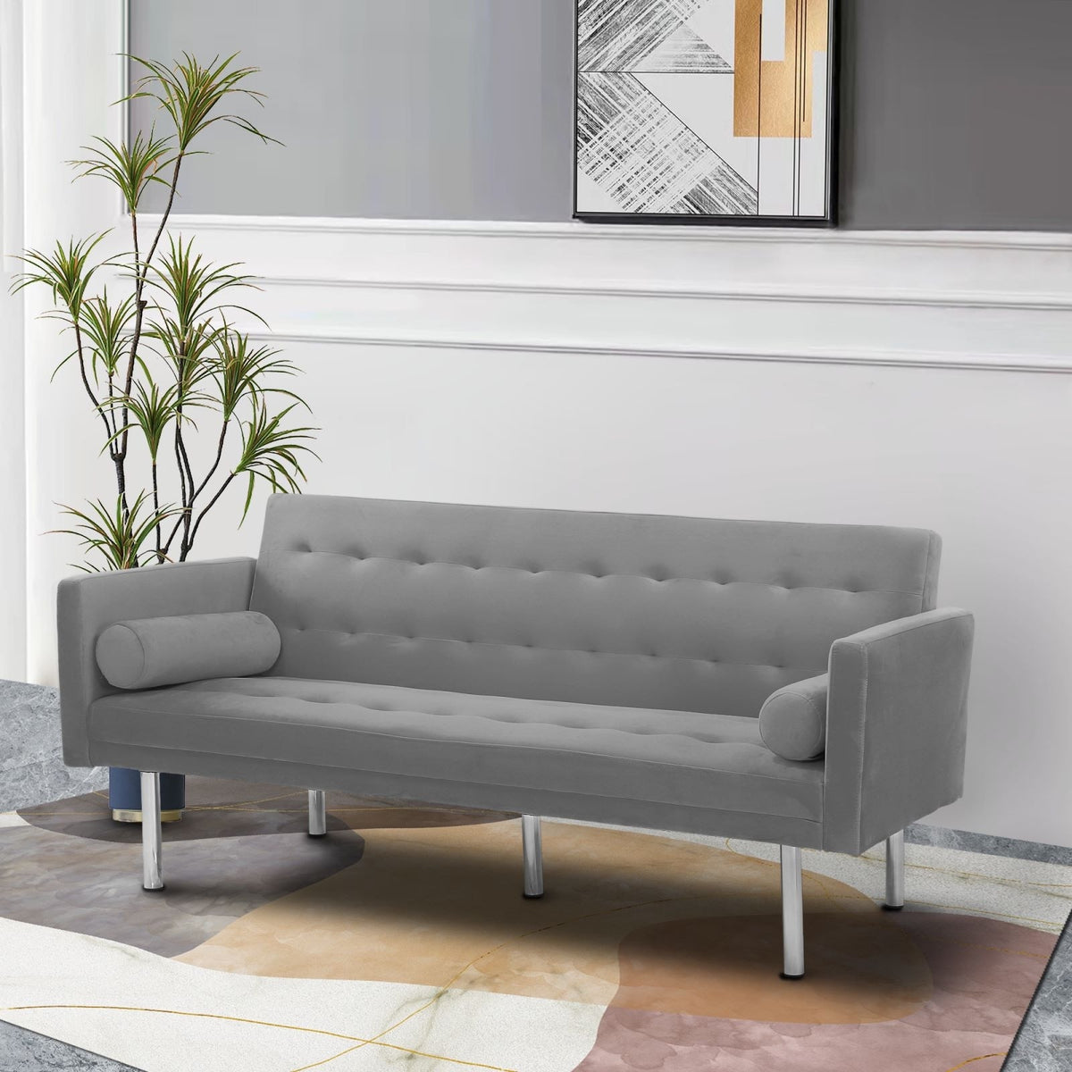 Pink Velvet Convertible Sofa Sleeper Sofa I9233