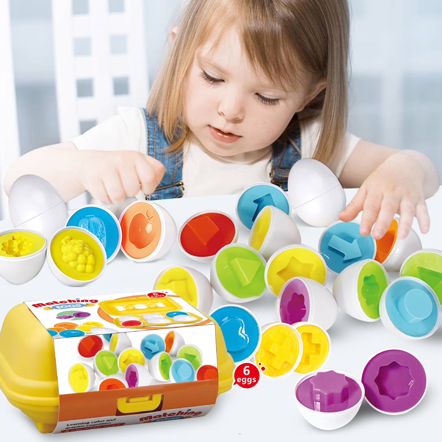 6 Pcs Shape and Color Matching Eggs Puzzle Toy J572469
