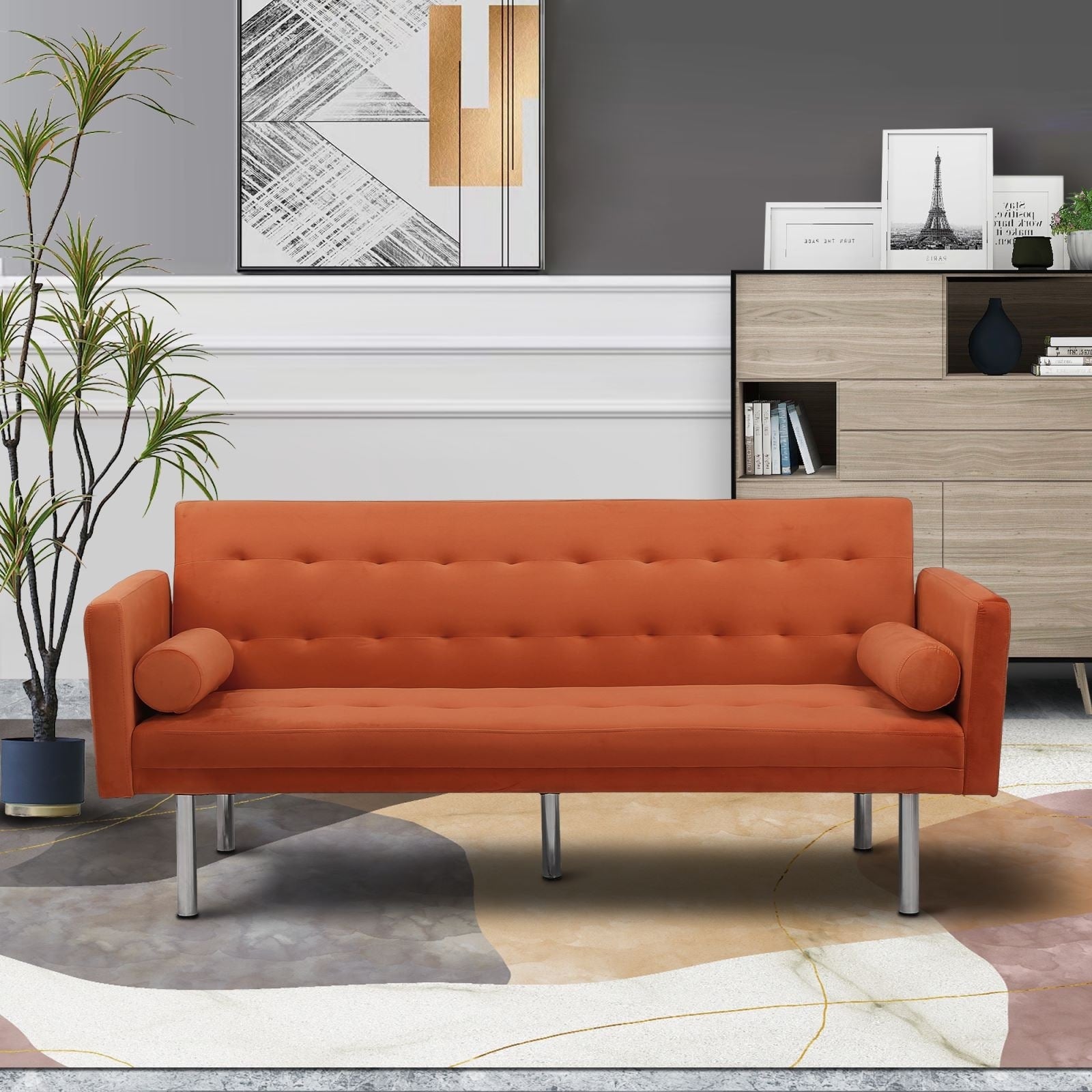 Pink Velvet Convertible Sofa Sleeper Sofa I9233