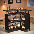 Black L-shape Liquor Bar Table with 2-Tier Storage I545