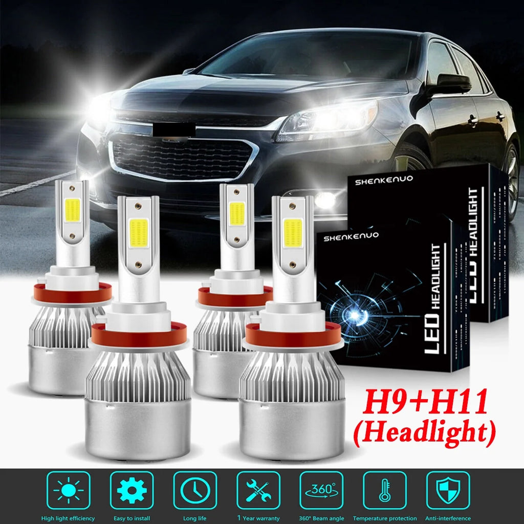 LED Headlight Bulbs H9 H11 High and Low Beam 4pc Y26677