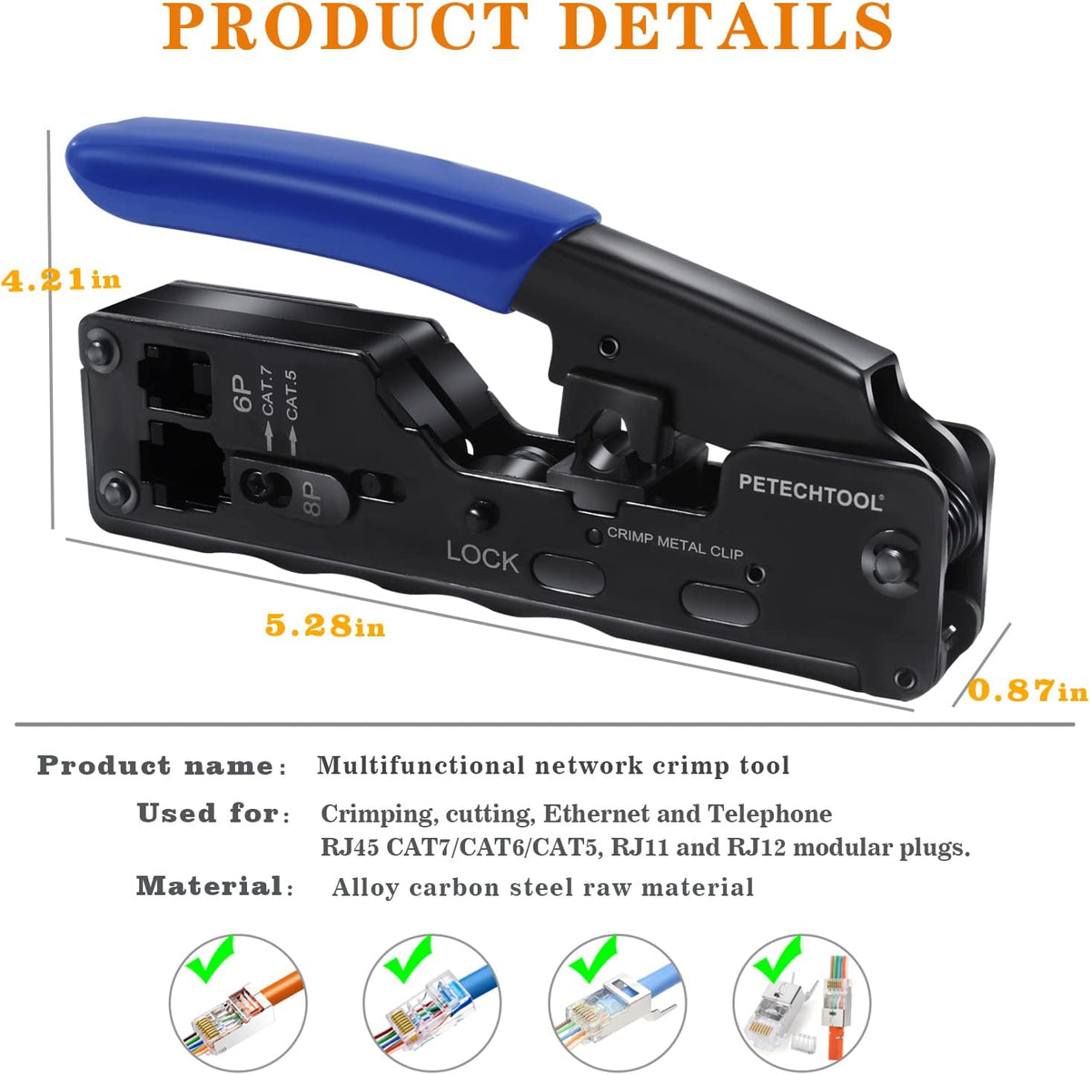 RJ45 Crimp Tool Ethernet Crimping Tool Wire Cutter Crimper For Cat7 Cat6a Cat6 Cat5e Pass Through Connectors W576