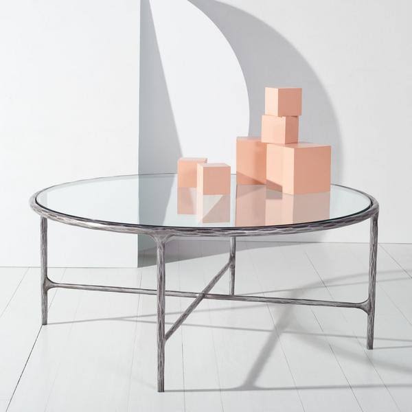 Brass and White Round Metal Coffee Table C3649