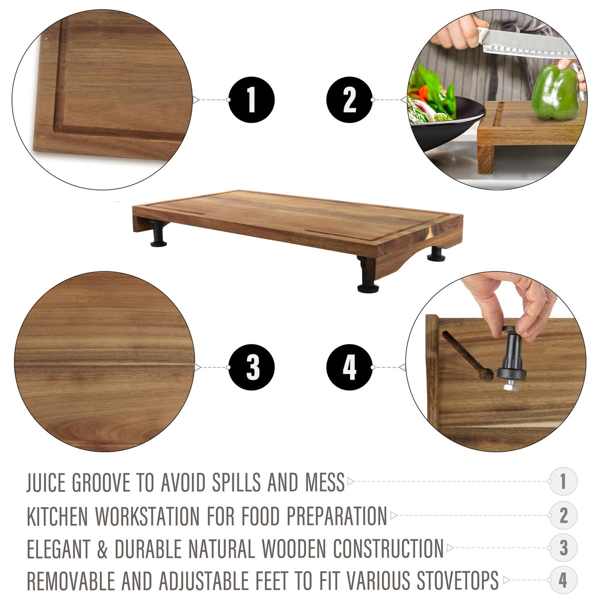 Acacia Wood Cutting Board and Dual Burner Stovetop Cover E91788