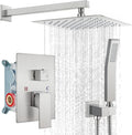10 inch Wall Mounted Shower System with Hand Held Square Shower Head Polished Chrome J4146