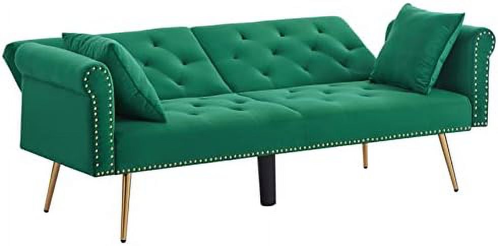 Modern Velvet 2 in 1 Futon Sofa Bed with 2 Pillows 73" Golden Chrome Legs W9239